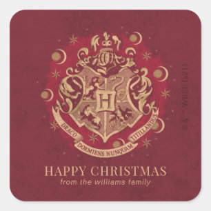 Happy Christmas   HOGWARTS™ Crest - Personalised Square Sticker