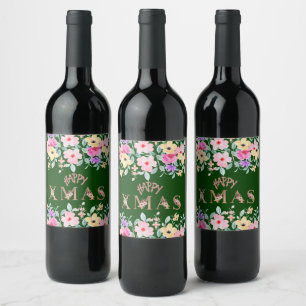 Happy Christmas Holiday Elegant Wine Label