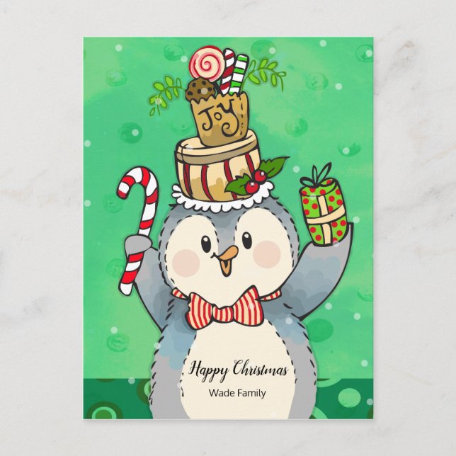 Happy Christmas Holiday Penguin Postcard (Front)