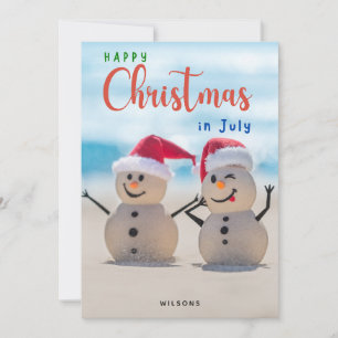 Happy Christmas in July Beach Snowman  Holiday Card