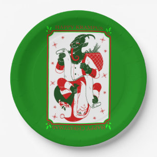 happy christmas krampus santa paper plate