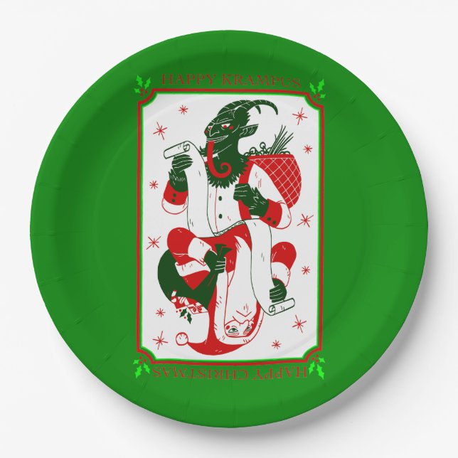 happy christmas krampus santa paper plate (Front)