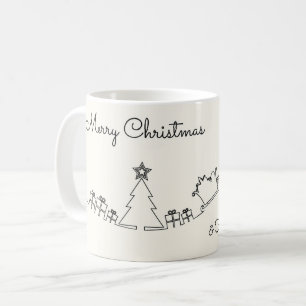 Happy Christmas Line Drawing With Santa & Sleigh Coffee Mug