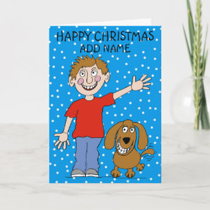 Happy christmas man and dog card