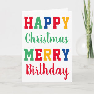 Happy Christmas Merry Birthday Colourful Typograph Card