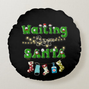 Happy Christmas Merry Christmas Waiting Santa Round Cushion