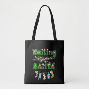 Happy Christmas Merry Christmas Waiting Santa Tote Bag