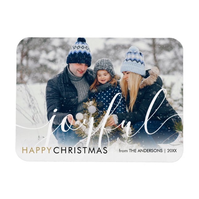 Happy Christmas Modern Photo Chic Script Joyful Magnet (Horizontal)