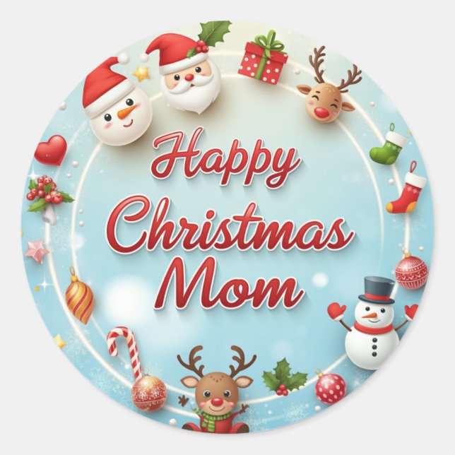 Happy Christmas Mum Classic Round Sticker (Front)
