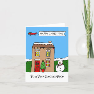 Happy Christmas Niece Festive House Holiday Card
