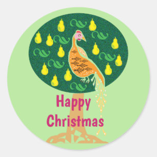 Happy Christmas Partridge in a pear tree carol Classic Round Sticker