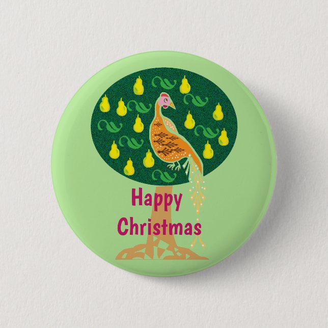 Happy Christmas partridge in pear tree 6 Cm Round Badge (Front)