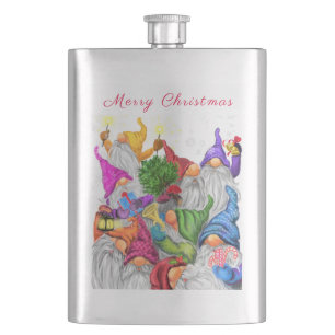 Happy Christmas Party Gnomes Flask