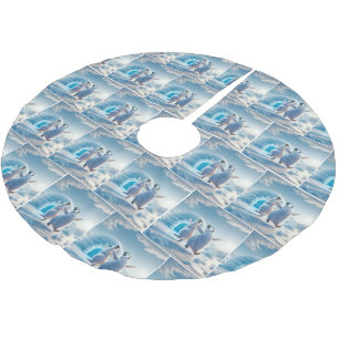 Happy Christmas Penguins Dancing Brushed Polyester Tree Skirt