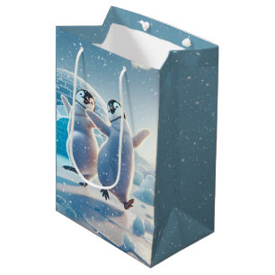 Happy Christmas Penguins Dancing Medium Gift Bag