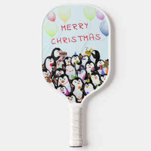 Happy Christmas Penguins Pickleball Paddle