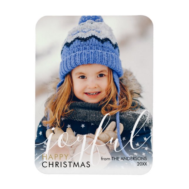 Happy Christmas Photo Modern Script Joyful Chic Magnet (Vertical)
