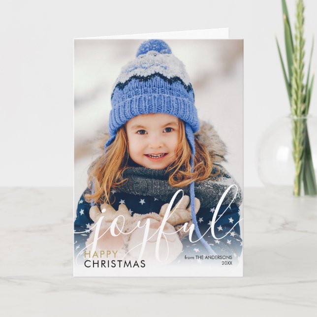 Happy Christmas Photo Script Joyful Chic Modern Holiday Card (Front)