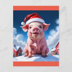 happy christmas pig postcard