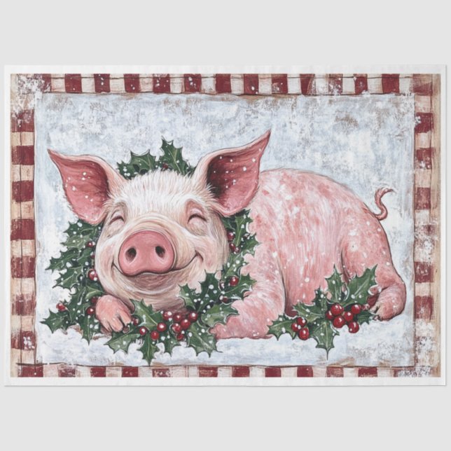 Happy Christmas Pig Tissue Paper (Front)
