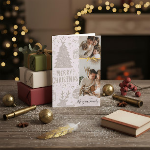 Happy Christmas pink family photo elegant script Holiday Card