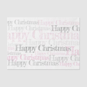 Happy Christmas, pink, white and grey tissue paper