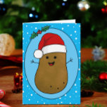 Happy Christmas Potato  Card<br><div class="desc">Adorable funny cute happy brown cartoon potato wearing a red and white Santa hat. The potato is in a cartoon art style and coloured brown, he has stick arms and fingers and a big happy smile with dots for eyes. The Santa hat on his head is red with a white...</div>