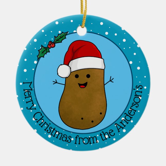 Happy Christmas Potato Personalised Ceramic Tree Decoration (Front)