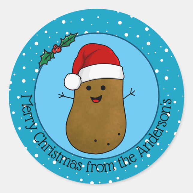 Happy Christmas Potato Personalised Classic Round Sticker (Front)