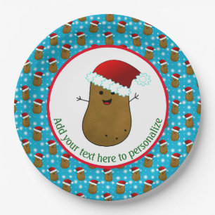 Happy Christmas Potato Wearing A Santa Hat Paper Plate