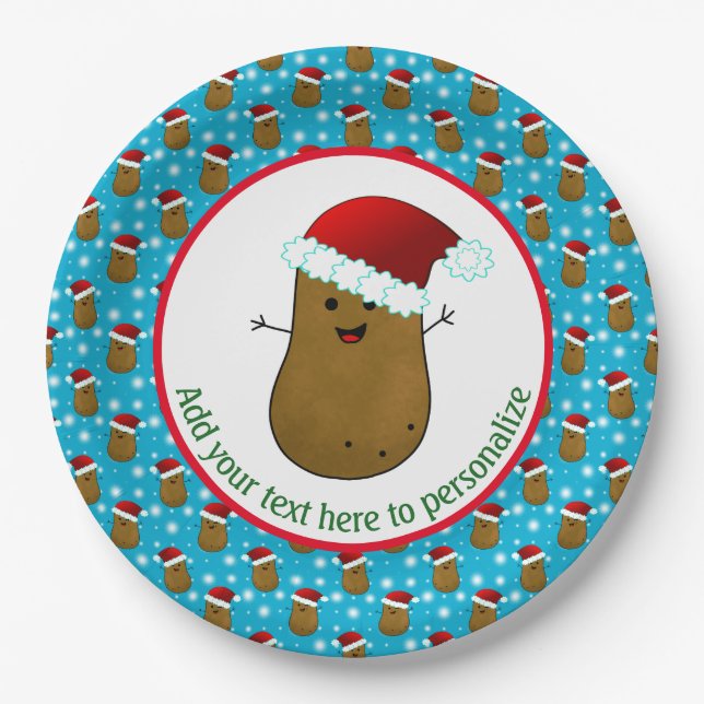 Happy Christmas Potato Wearing A Santa Hat Paper Plate (Front)