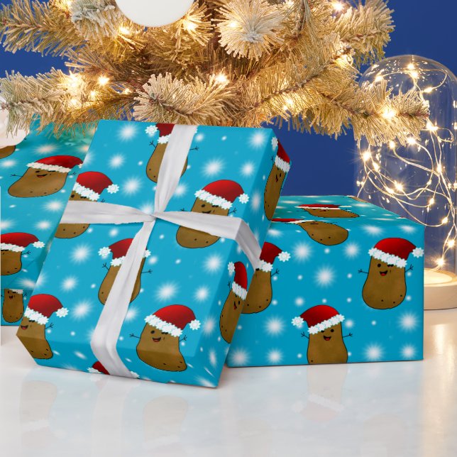 Happy Christmas Potatoes Wearing Santa Hats Wrapping Paper (Holidays)