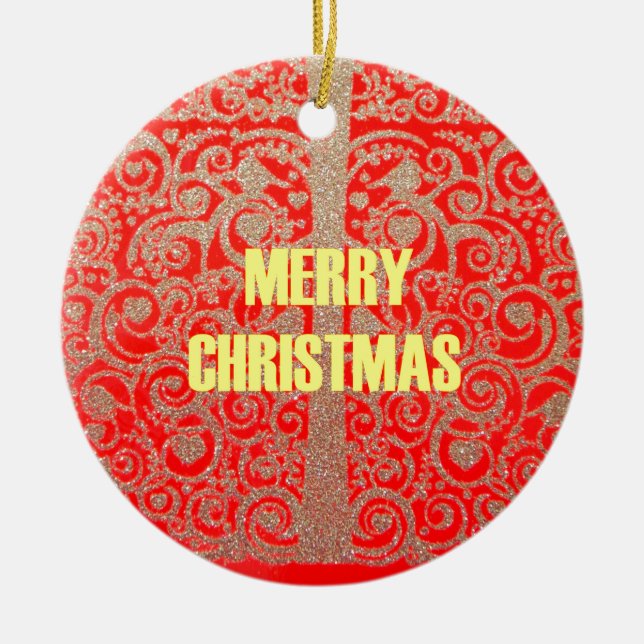 Happy Christmas Red and Gold Collection Ceramic Tree Decoration (Front)