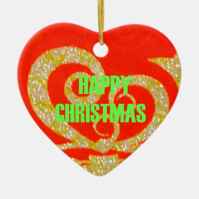 Happy Christmas Red and Gold Collection. Ceramic Tree Decoration (Front)