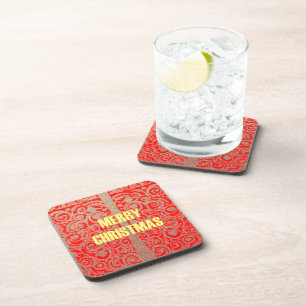 Happy Christmas Red and Gold Collection Coaster