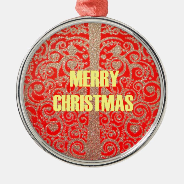 Happy Christmas Red and Gold Collection Metal Tree Decoration (Front)