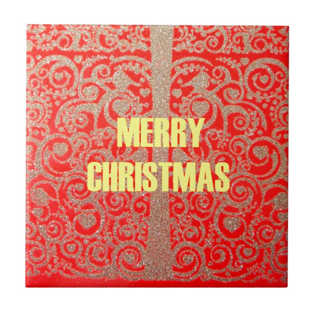 Happy Christmas Red and Gold Collection Tile (Front)