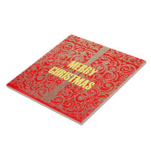 Happy Christmas Red and Gold Collection Tile