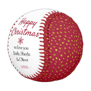 Happy Christmas Red Gold Glitter Pattern Baseball