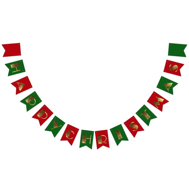 Happy Christmas Red Green Golden Text Typography Bunting (All)