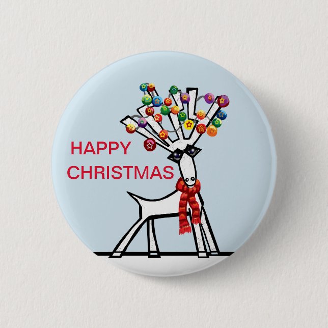 Happy Christmas reindeer and party lights in snow 6 Cm Round Badge (Front)