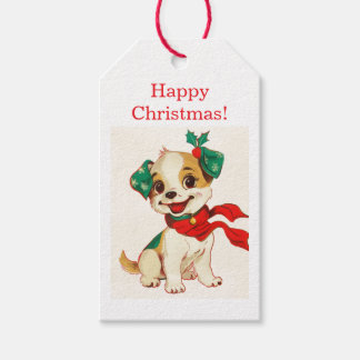 HAPPY CHRISTMAS RETRO DOG GIFT TAG