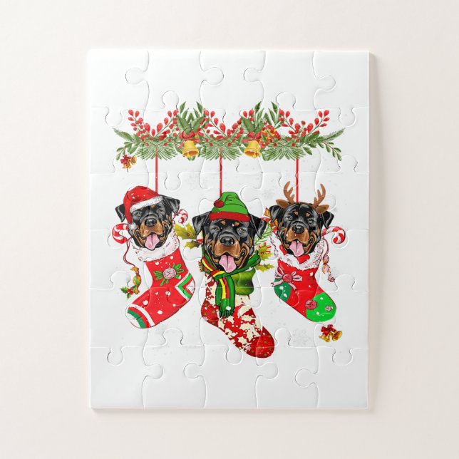 Happy Christmas Rottweiler Dog Xmas Light Santa Jigsaw Puzzle (Vertical)