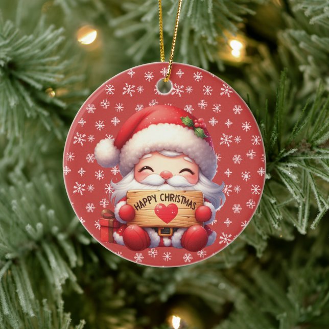 Happy Christmas Santa Claus Round Acrylic Ornament (Tree)