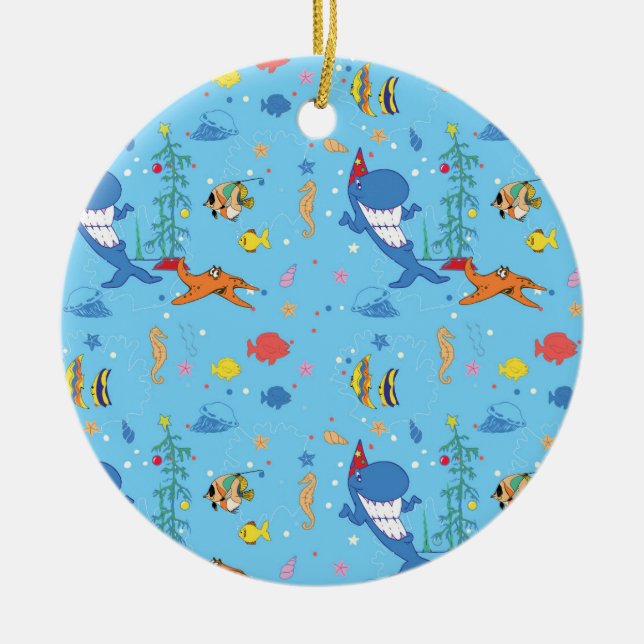 Happy Christmas Shark Ceramic Tree Decoration (Front)