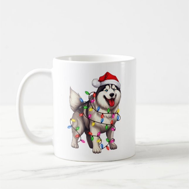 Happy Christmas Siberian Husky with Santa Hat Coffee Mug (Left)
