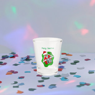 Happy Christmas Skeleton in Wavy Bright Circle Hat Shot Glass