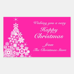 Happy Christmas snowflake tree gift labels pink