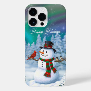 Happy Christmas Snowman & Birds Winter Scene iPhone 14 Pro Max Case