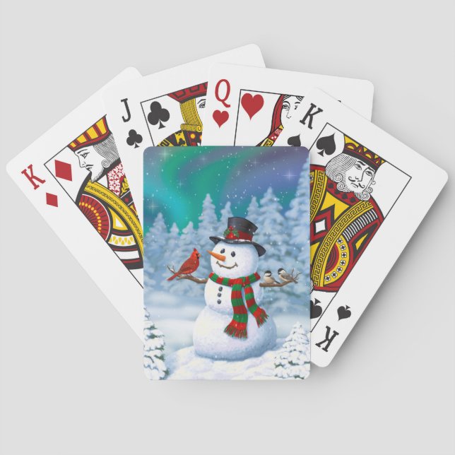 Happy Christmas Snowman & Birds Winter Scene Playing Cards (Back)